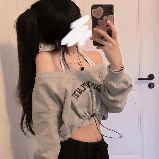 COZOK One set Áo Len Tay Dài Trễ Vai + Áo vest Tông Cộc Tay Cổ Cao Thời Trang Cho Nữ