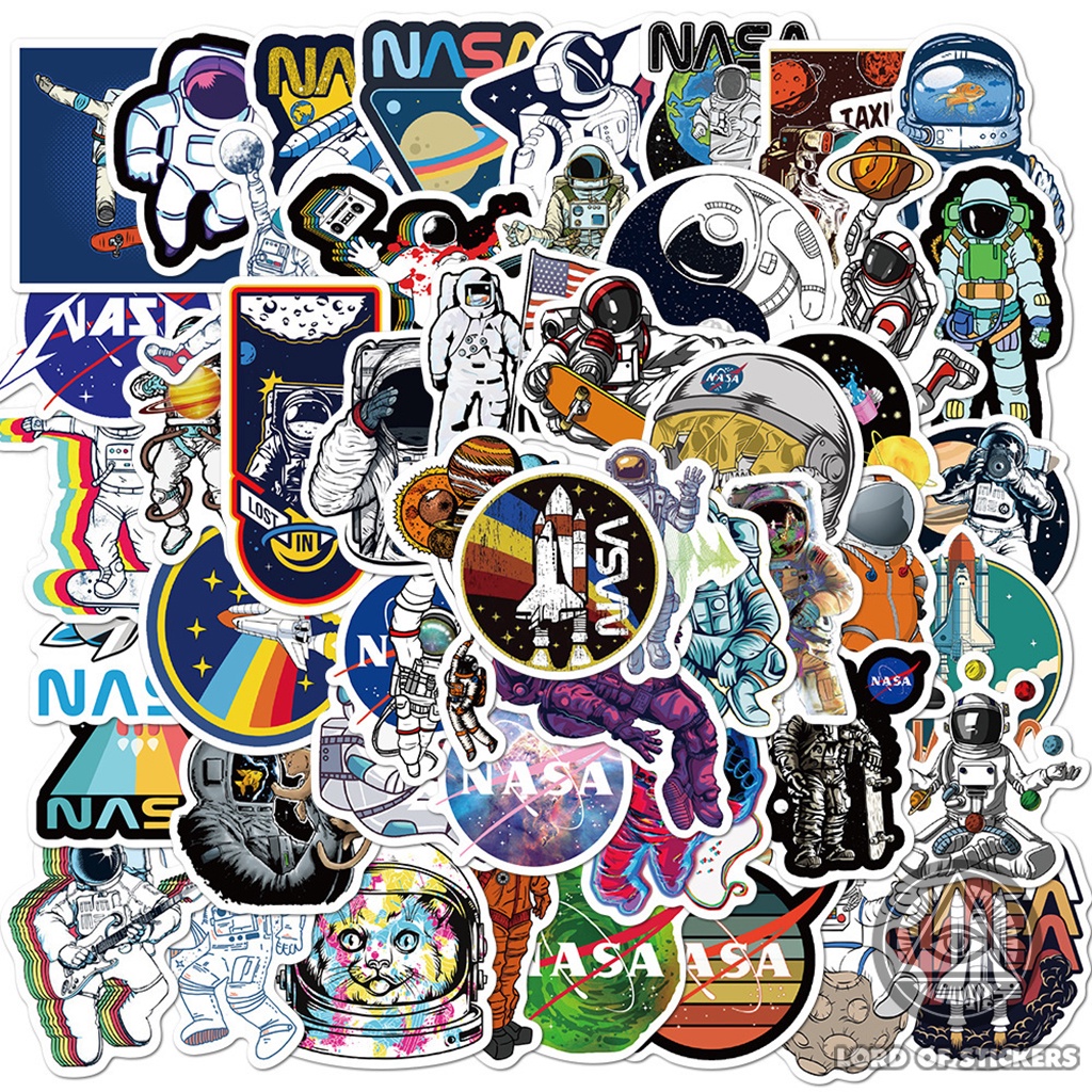 Set 50 Hình Dán Sticker NASA Chủ Đề Không Gian Vũ Trụ Cute Chống Thấm Nước Trang Trí Mũ Bảo Hiểm, Laptop, Ván Trượt, Sổ