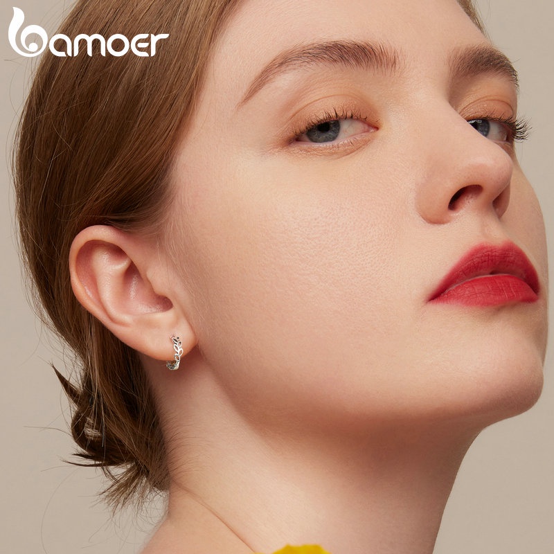 Hoa tai Bamoer bằng bạc 925 hình chiếc lá đính đá sang trọng