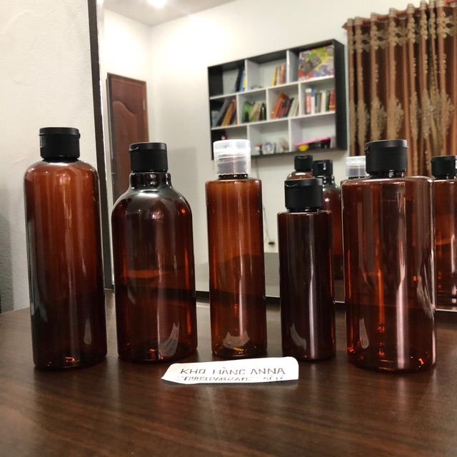 Chai nhựa màu nâu vòi Nhấn pump 500ml / 300ml 200ml / 150ml / 100ml / 50ml  - Vỏ chai Pet nâu Chiết Mỹ phẩm , sữa tắm