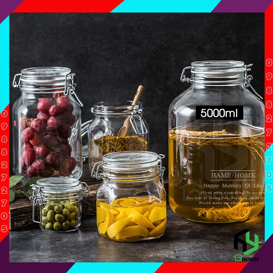 ITALY-Hũ thủy tinh lớn nắp cài FIDO - Bormioli Rocco - 5 lít - Siêu kín hơi - Glass jar with airtight lid