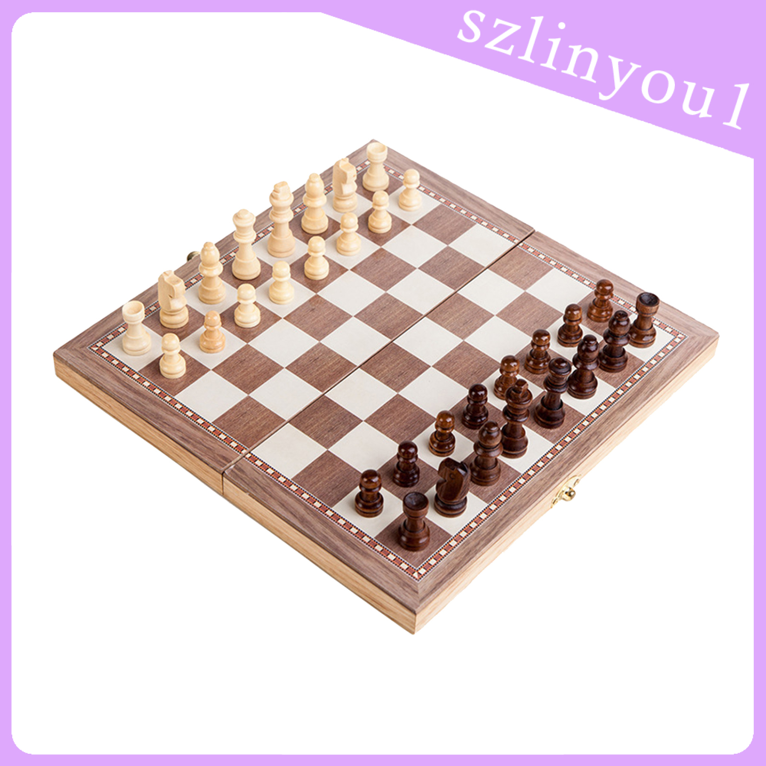 New Arrival Folding Wooden Chess Set Travel Game Toys Chess Backgammon Checkers 30x30cm