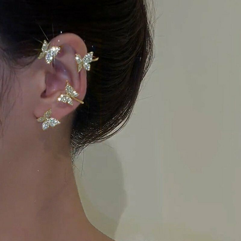 Khuyên kẹp vành tai BELLA-BEE kiểu bướm đính đá zircon thời trang