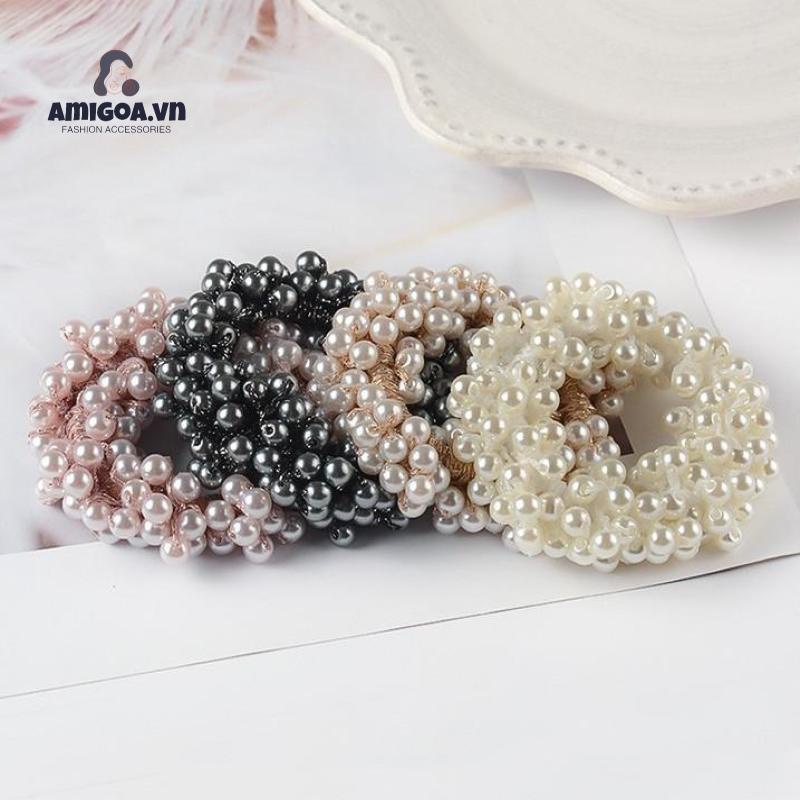 Dây Buộc Tóc Cao Su Co Giãn Đính Hạt Ngọc Trai Giả Xinh Xắn