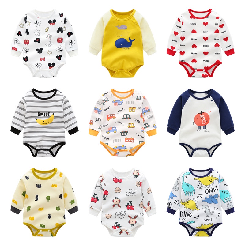 Áo liền quần tam giác tay dài in họa tiết hoạt hình Mickey đáng yêu cho bé sơ sinh 0-18 tháng tuổi