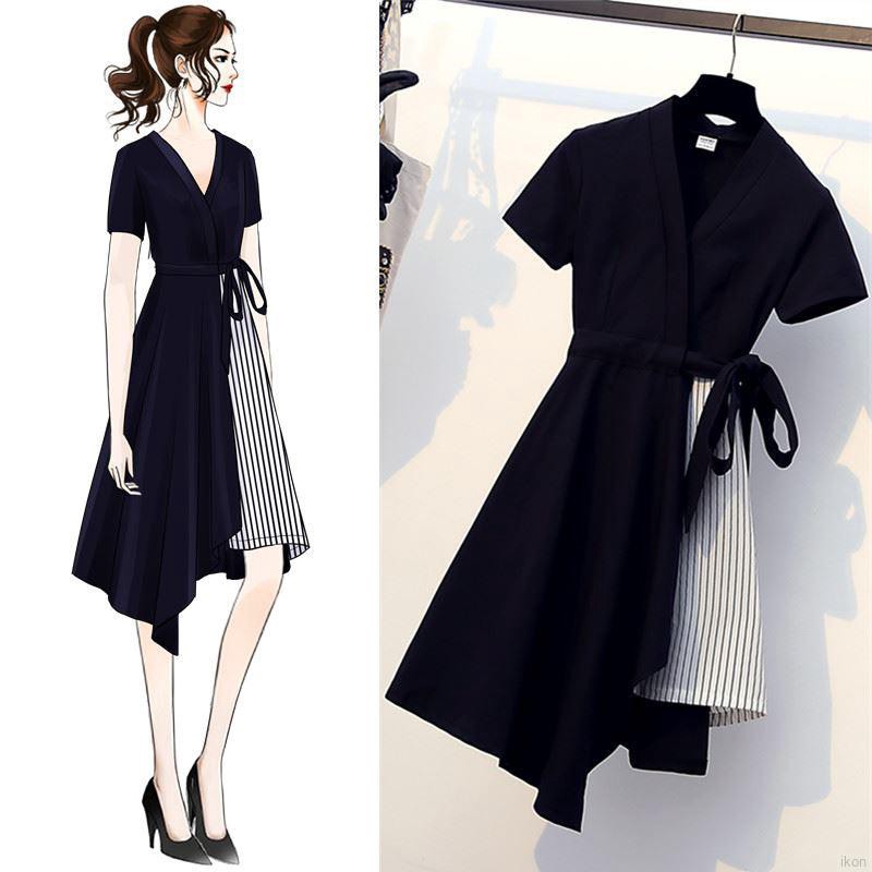 Women Slim Waist Irregular Short-sleeved Casual Dresses