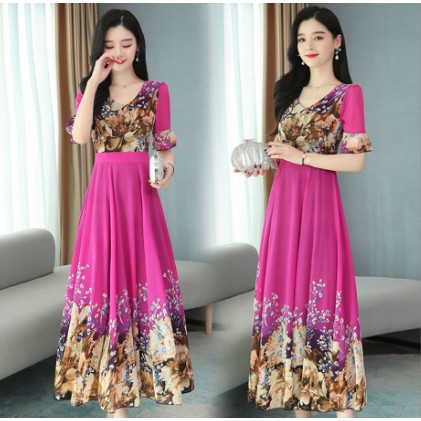 Đầm tay dài dáng ôm hoạ tiết cho phụ nữ trung niên | BigBuy360 - bigbuy360.vn