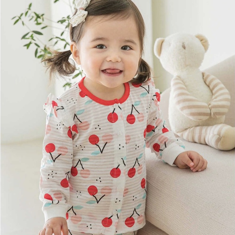 Bộ Dài Tay Cao Cấp Bé Gái Nội Địa Hàn Quốc Của Hãng Corrdii, Chất Cotton Giấy Organic, Mẫu Cherry