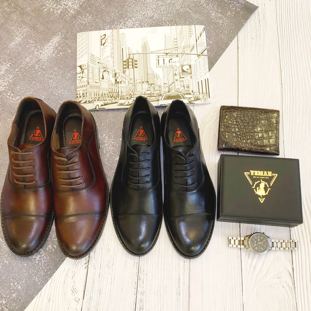 Giày tây Oxford cột dây da bò thật VSMAN - Giày da nam công sở mũi tròn cao cấp dành cho quý ông - KPG001