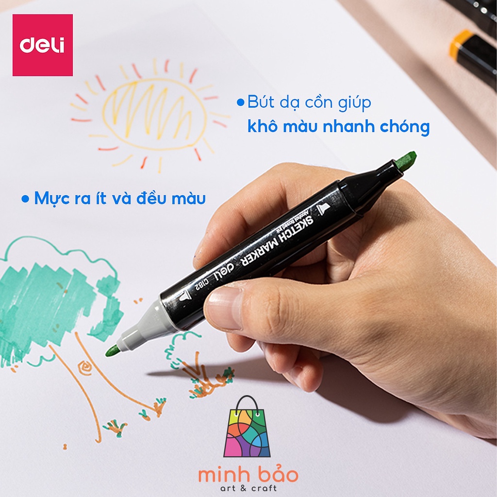 MẪU MỚI - BỘ BÚT MARKER CHUYÊN NGHIỆP CAO CẤP KÈM TÚI VẢI, KHAY ĐỰNG DELI 30/40/60/80 MÀU CC182
