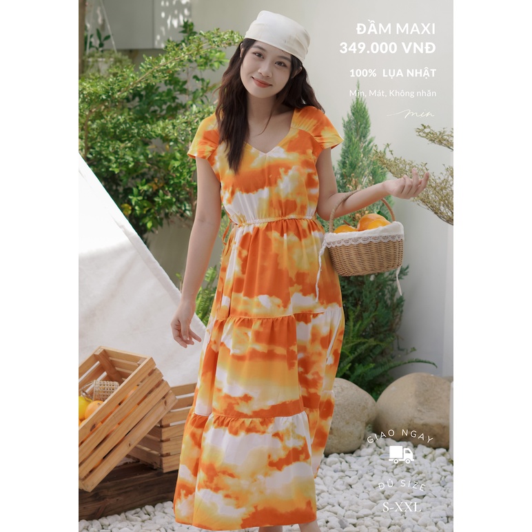 Đầm maxi dài 3 tầng luồng dây, váy tơ lụa Mịn đi biển đi chơi bigsize, màu cam xanh be nâu