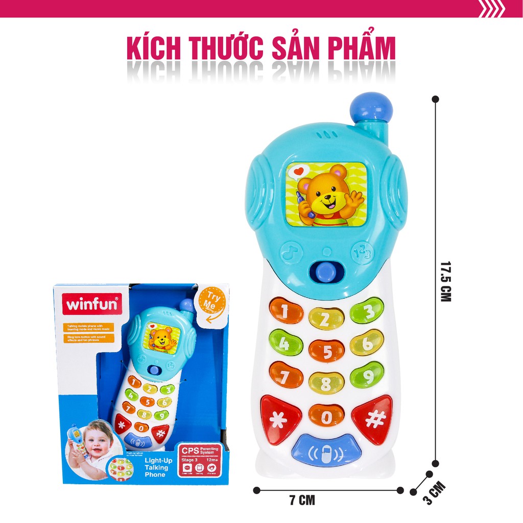 Điện thoại đồ chơi di động, nhiều hiệu ứng âm thanh thú vị kết hợp dạy học số cho bé Winfun 0619 - Hàng chính hãng