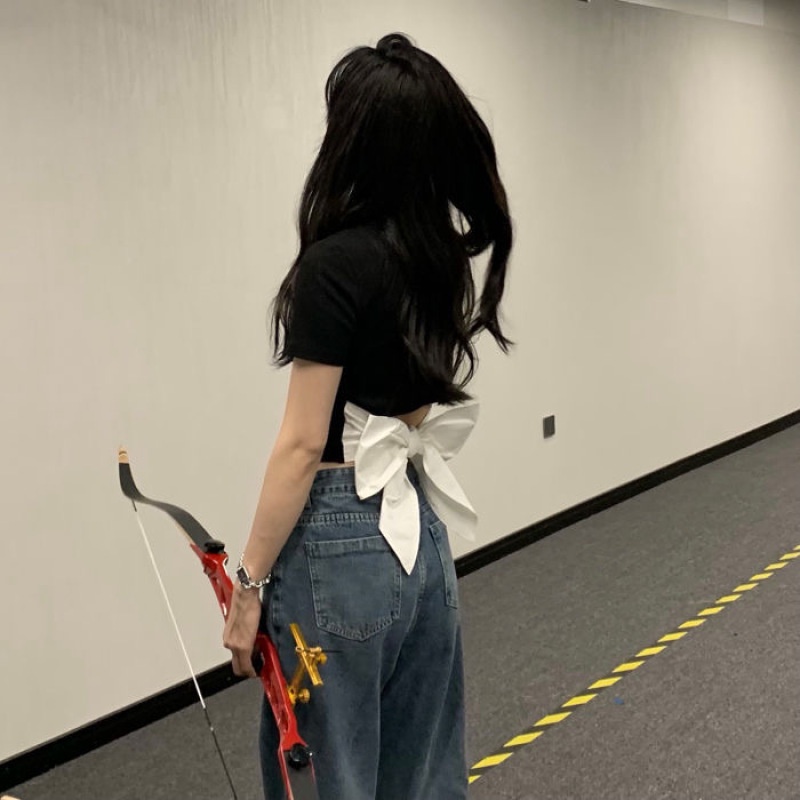 Áo Thun Dáng Ngắn Phối Nơ Quyến Rũ Thời Trang Mùa Hè Dành Cho Nữ