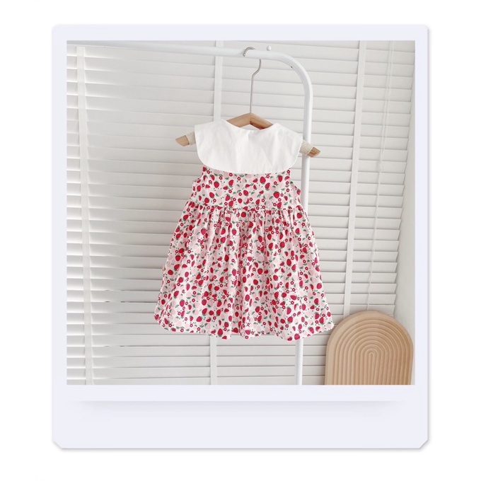 Váy hè sát nách thô mát hoạ tiết dâu tây cho bé gái 8-19 kg