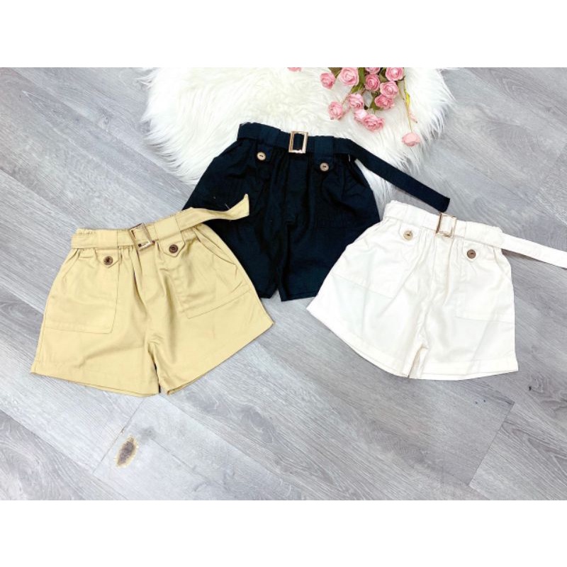 Quần short kaki cho bé gái kiểu phối dây cá tính size 10-45kg chất kaki nhập cao cấp mềm mịn
