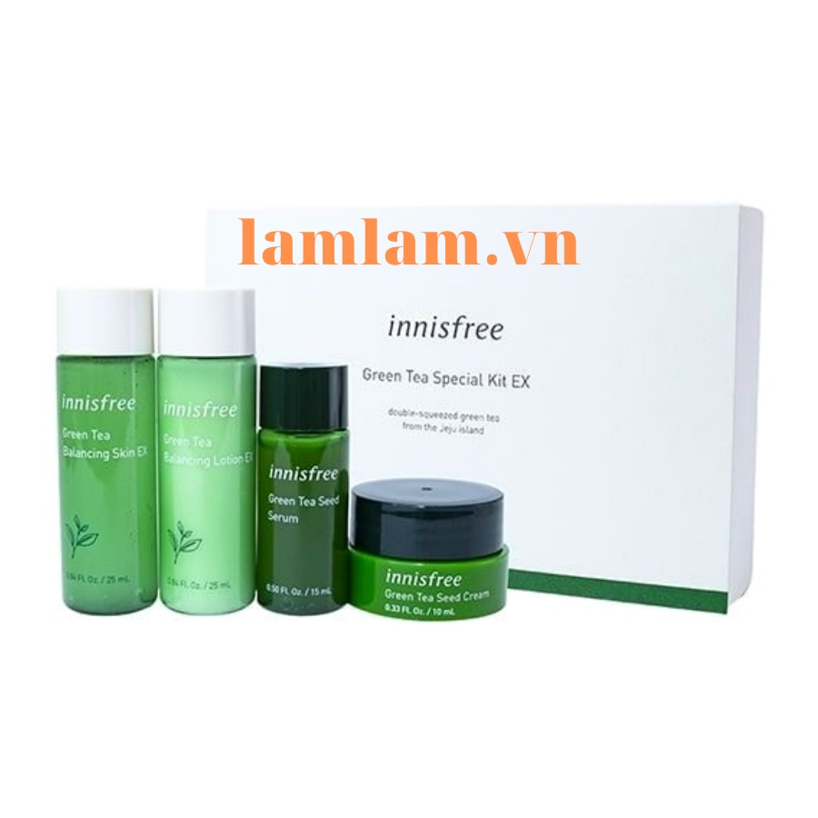 Set 4 Món Dưỡng Ẩm Ngăn Ngừa Mụn Innisfree Green Tea Special Kit EX - Bộ Kit Dưỡng Da Trà Xanh Innisfree