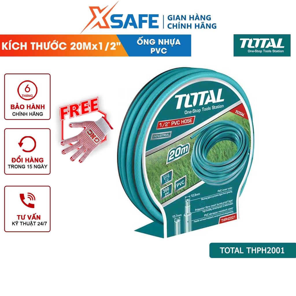 Ống nước vòi xịt PVC TOTAL THPH2001 kích thước 20Mx1/2&quot; uốn dẻo được, cuộn gọn dễ dàng, tiện lợi