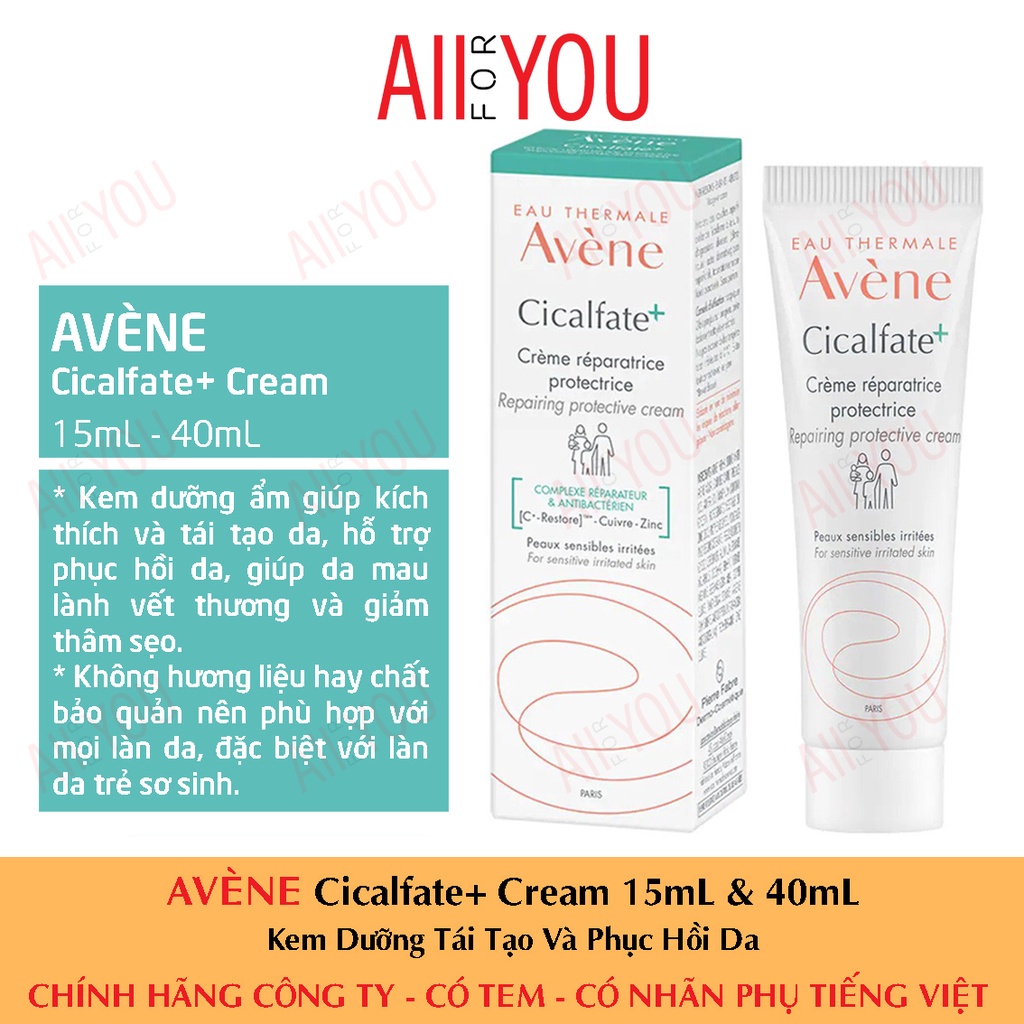 AVENE Cicalfate+ Cream 15mL & 40mL - Kem Dưỡng Tái Tạo Và Phục Hồi Da.