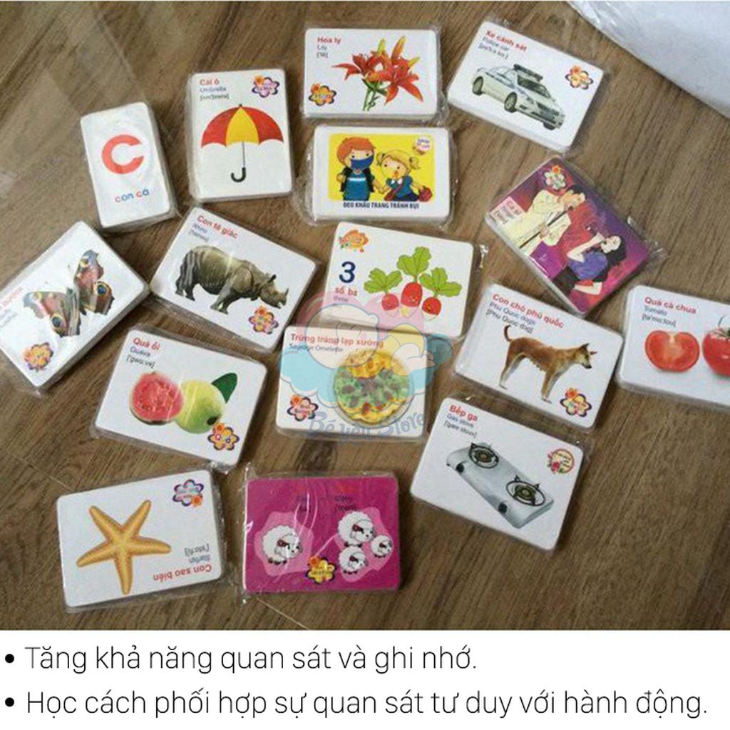 Bộ thẻ học thông minh 16 chủ đề tiếng Anh tiếng Việt giúp bé vừa học vừa chơi