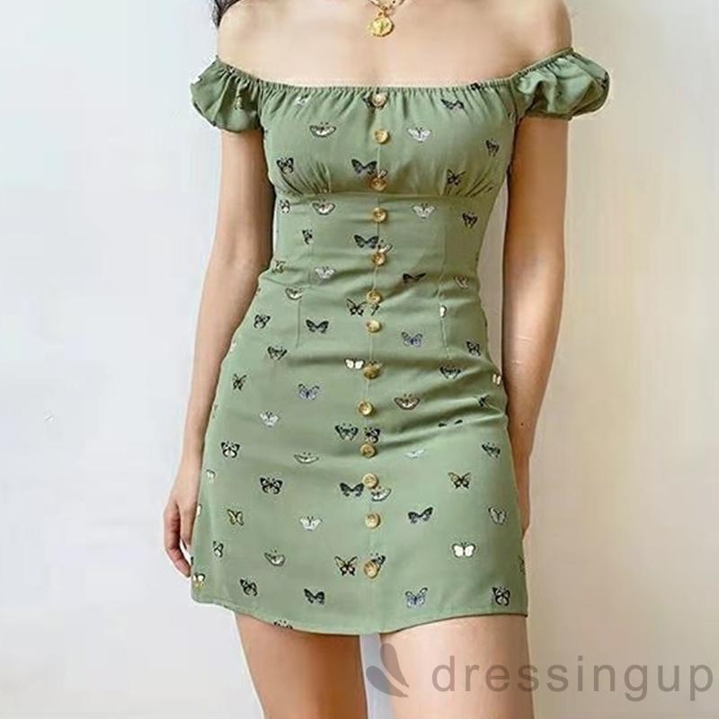 Đầm Tay Ngắn Dáng Chữ A Họa Tiết Bướm Cho Nữ | BigBuy360 - bigbuy360.vn