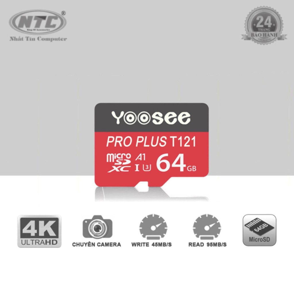 Thẻ nhớ microSDXC Yoosee Pro Plus 64GB A1 U3 4K R95MB/s W45MB/s (Đỏ)
