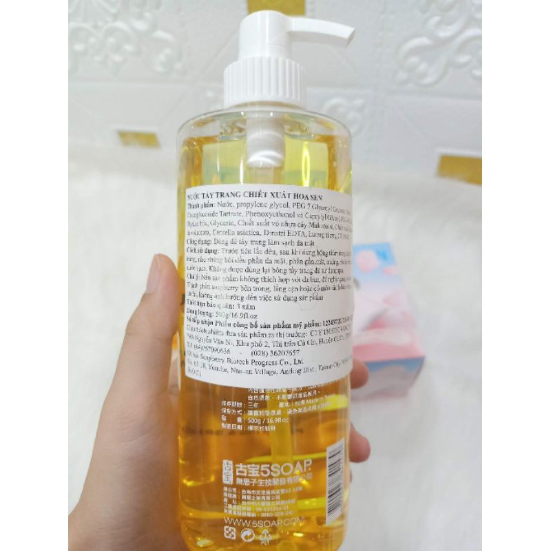 Nước tẩy trang giữ ẩm 5soap Đài Loan chiết xuất từ hoa sen 500ml - kokomi16