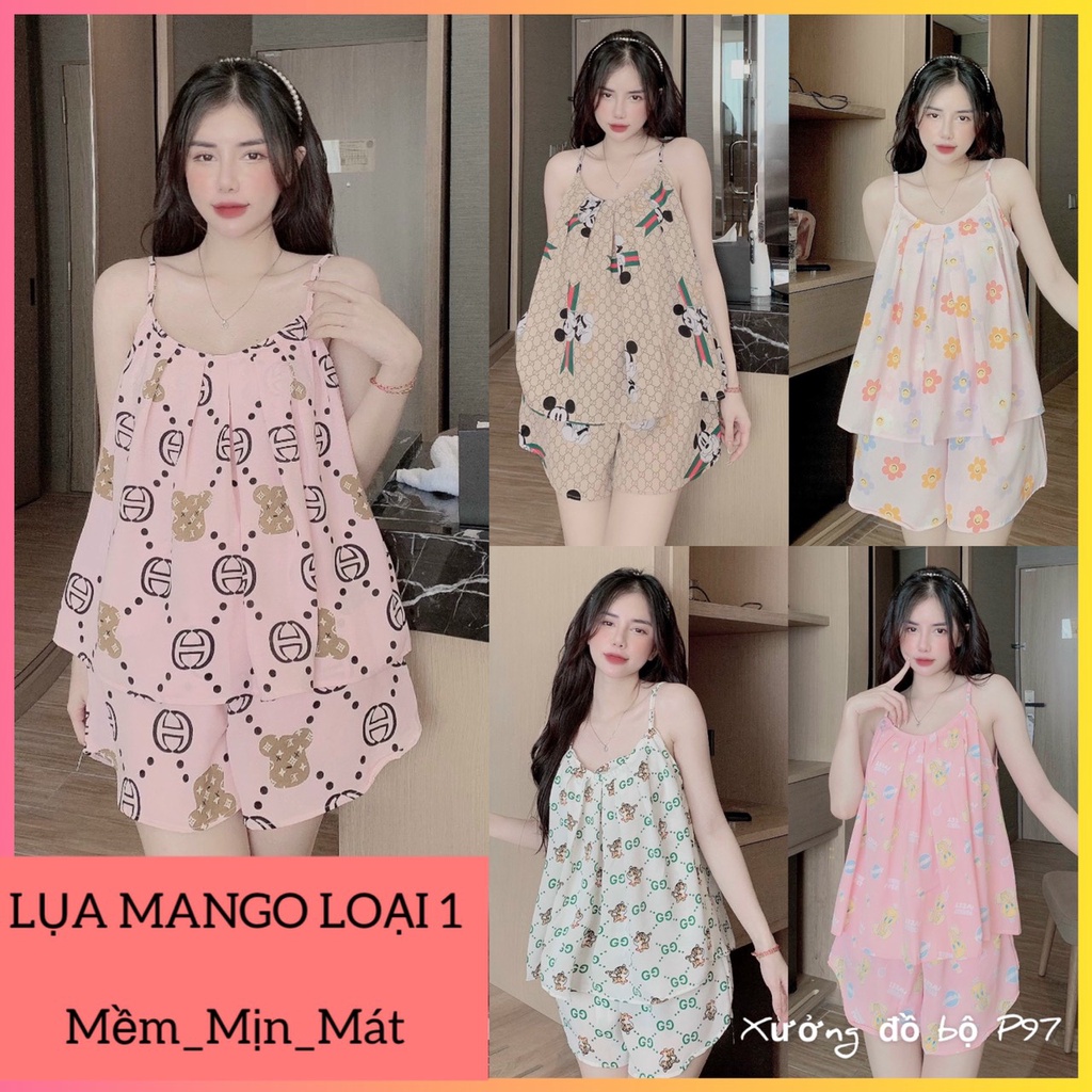 pijama đùi 2 dây thiết kế siêu xinh thoải mái khi mặc, chất liệu lụa cao cấp mềm mịn mát. pijama nữ giá sỉ lẻ tận xưởng