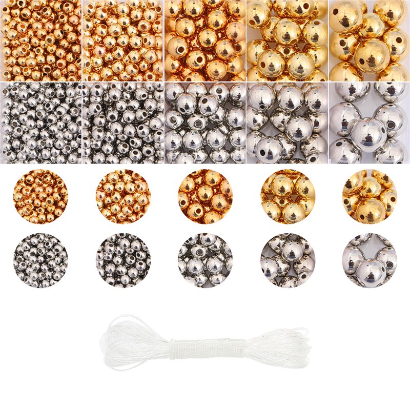 Hộp hạt xỏ tròn bằng kim loại cỡ 3/4/6/8/10mm làm đồ trang sức thủ công DIY