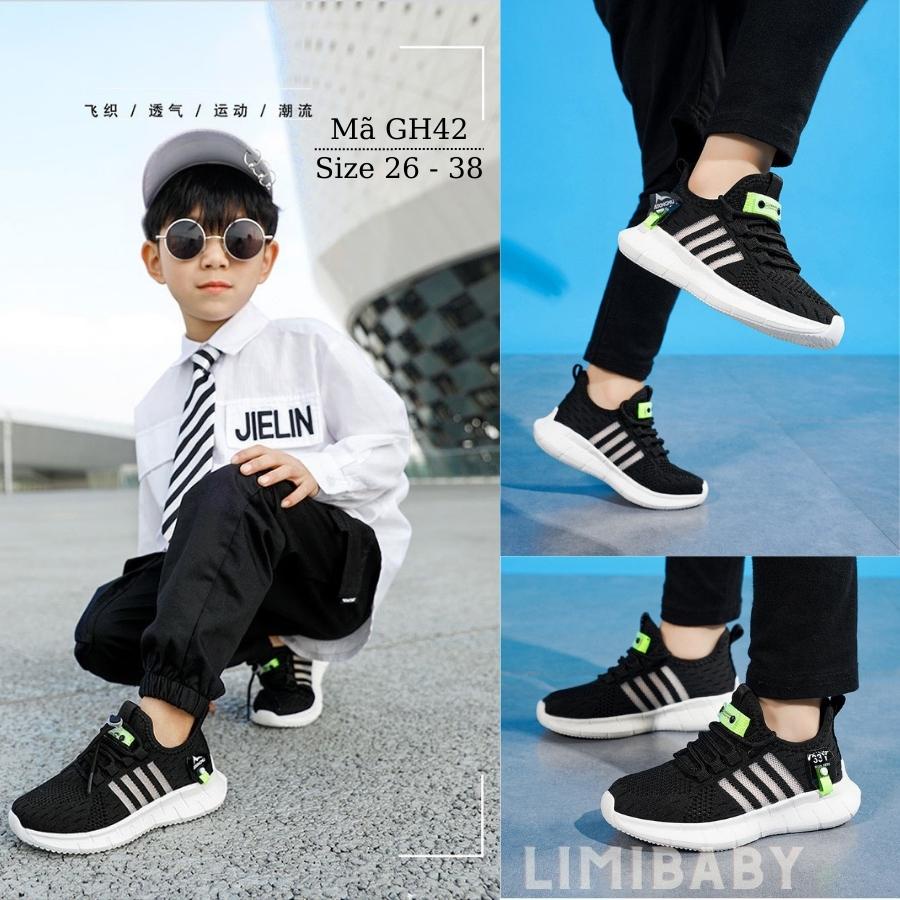 Giày thể thao màu đen cho bé trai sneaker năng động cá tính cho trẻ em 3 - 12 tuổi siêu nhẹ GH42