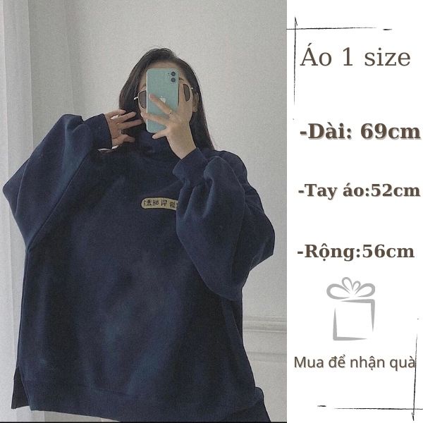 Áo Nỉ Cổ Cao Chữ Ngực Nữ MEESTORE - Sweater Cổ 3 Phân Dáng Rộng Tay Bồng Chữ Hàn Quốc Dáng Ullzang