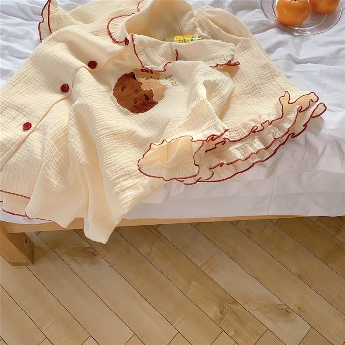 Bộ đồ ngủ mặc nhà vải Cotton ngắn tay kiểu Nhật Hàn dễ thương