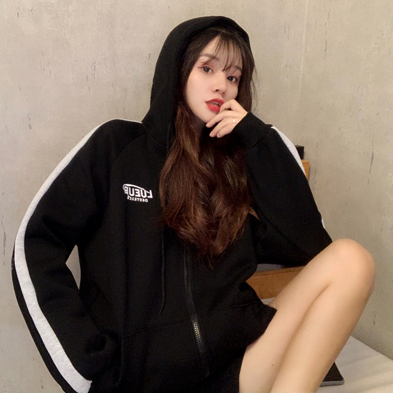 áo khoác nỉ thể thao nỉ bông 1 sọc form thụng màu đen basic, cực xinh xắn cá tính | BigBuy360 - bigbuy360.vn