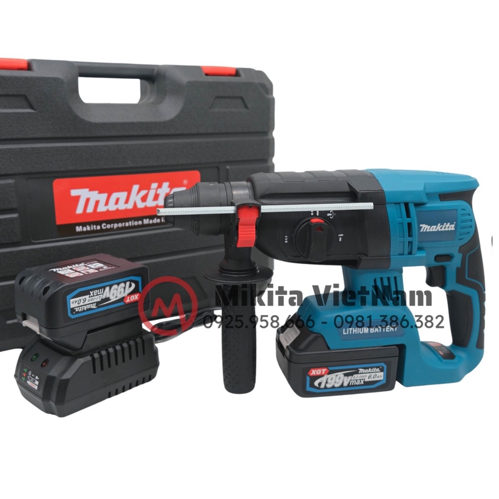 Máy khoan bê tông pin Makita 199v động cơ không chổi than, khoan bê tông 3 chức năng hàng cao cấp, bảo hành 12 tháng