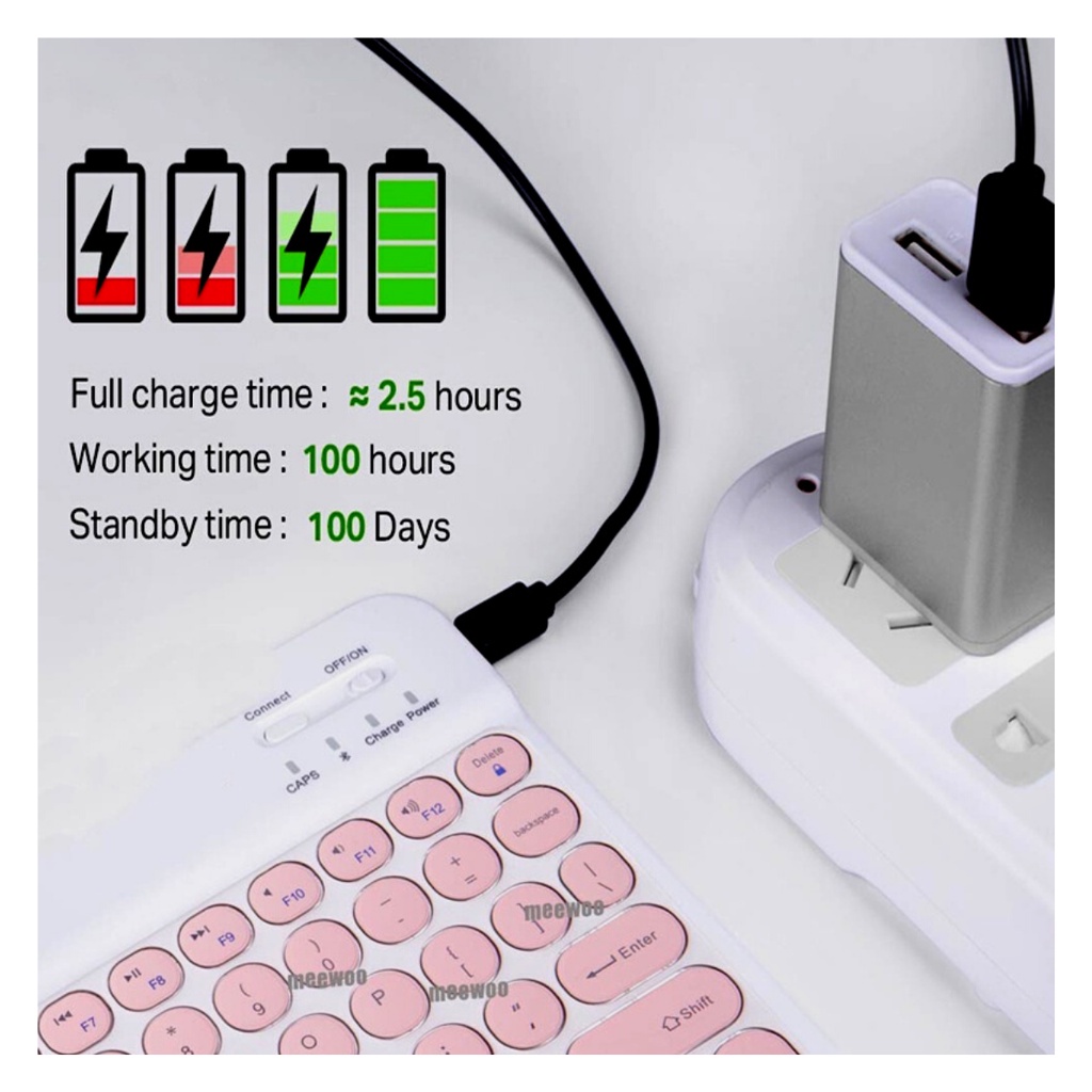 Bộ Bàn Phím Văn Phòng Và Chuột Bluetooth Không Dây 10 inch Gọn Nhẹ Cho iPad Android Tablet Windows Laptop