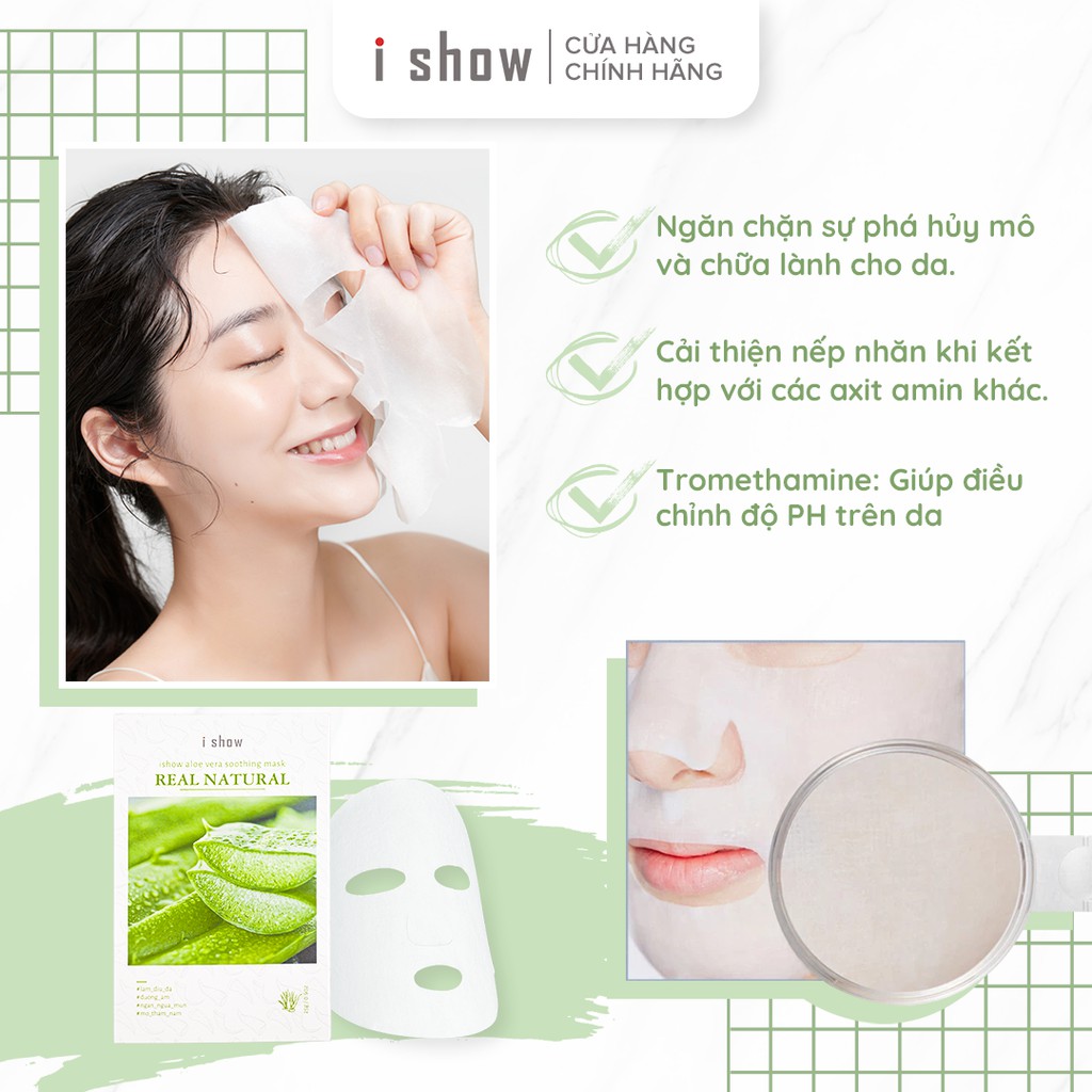 COMBO 2 Hộp Mặt Nạ Dưỡng Ẩm, Ngừa Mụn Da Chiết Xuất Nha Đam ishow Aloe Vera Soothing Mask - TẶNG KHẨU TRANG 3 LỚP