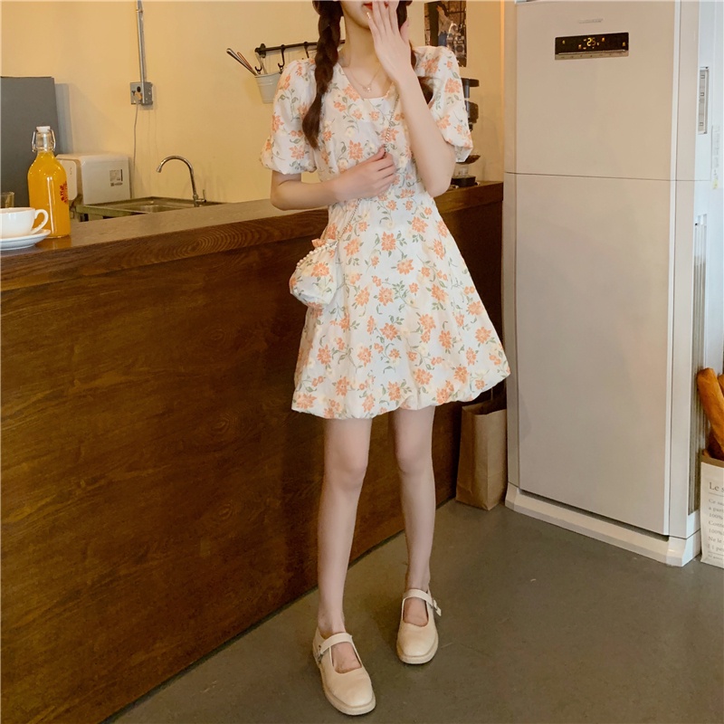 Đầm ngắn PERTY in hoa thời trang mùa hè Hàn Quốc cho nữ