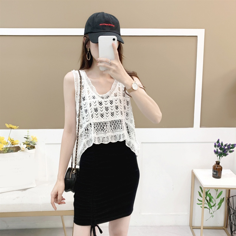 Áo Lửng Không Tay Phối Ren Phong Cách Quyến Rũ Thanh Lịch Dành Cho Nữ