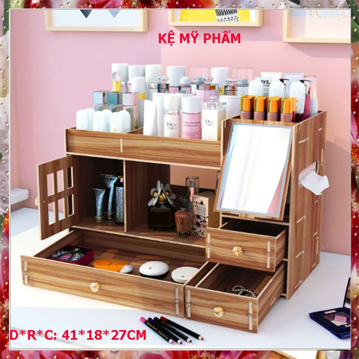KỆ MỸ PHẨM Siêu tiện ích, có gương, để đỗ trang điểm
