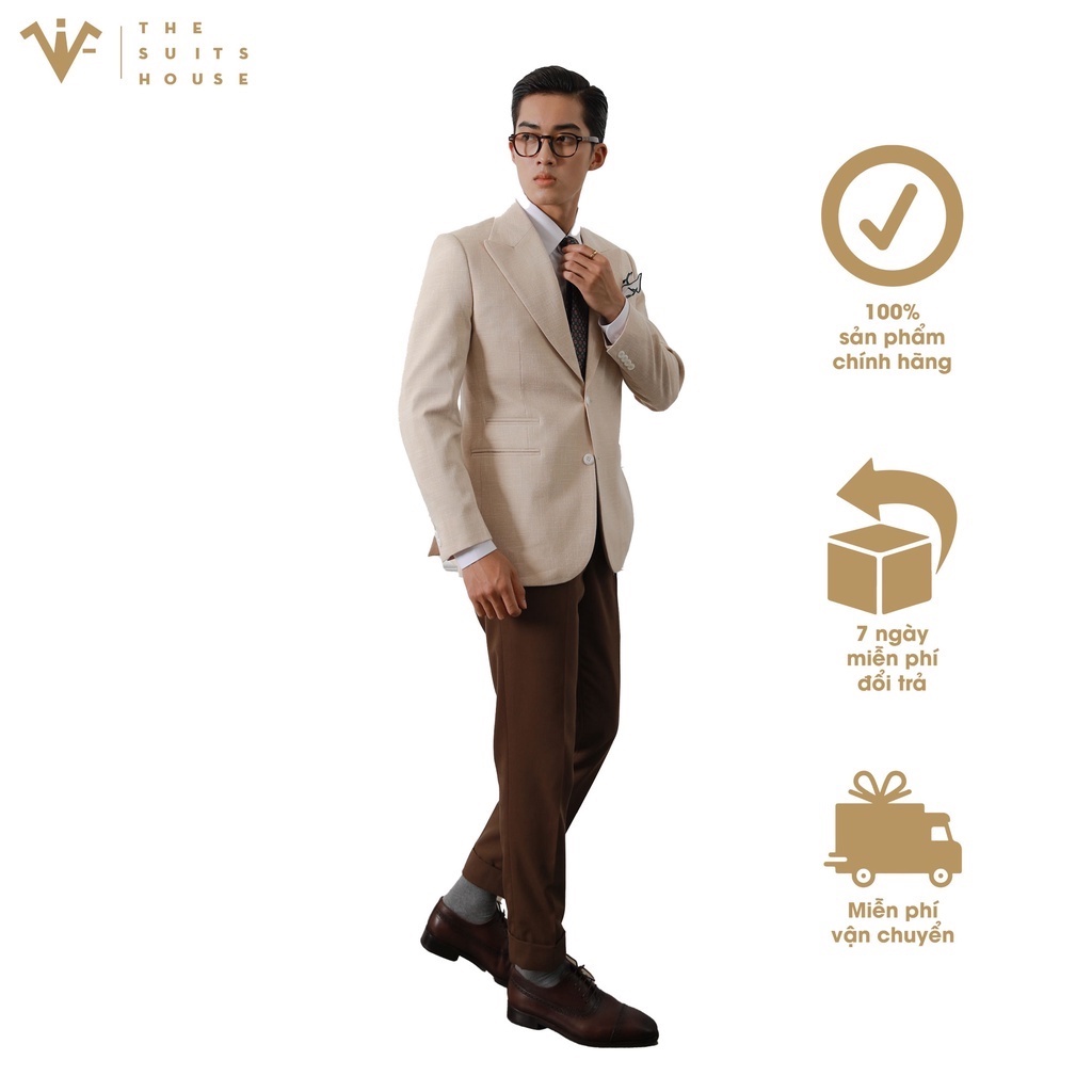Bộ vest nam cam nhạt phối nâu đậm, 2 khuy 3 túi, suits sartorial chất linen The Suits House
