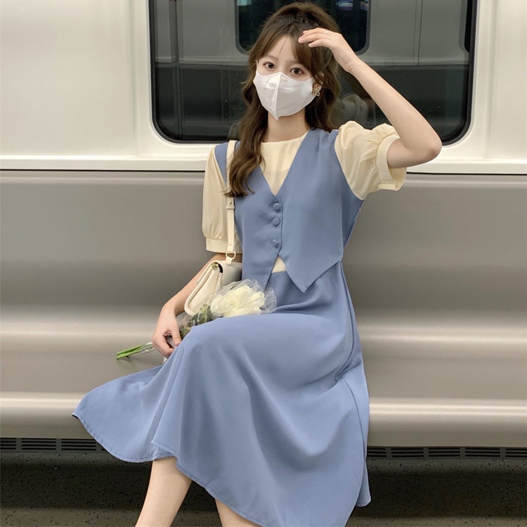 Đầm Nữ Giả Hai Lớp Dáng Ôm Phong Cách Hàn Quốc Ngọt Ngào Thời Trang Mùa Hè