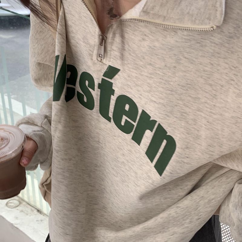 Áo Nỉ Nữ Dài Tay Cổ Bẻ Form Rộng Thời Trang Hàn