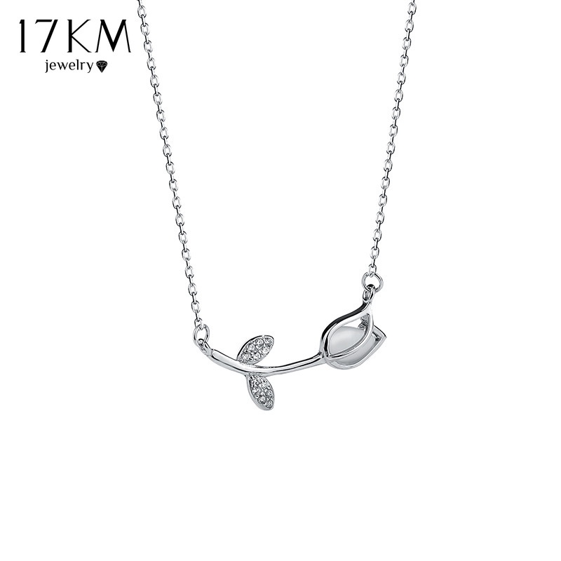 Vòng cổ 17KM mạ bạc/ vàng mặt hoa hồng đơn giản