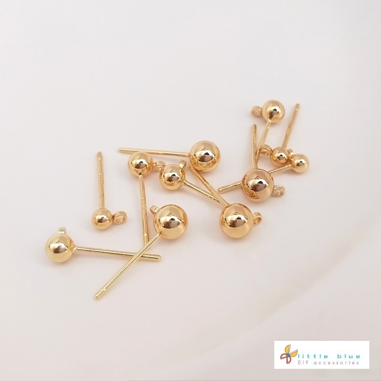[Little Blu] Bông Tai Bạc 925 Kim Tròn 14K Màu Vàng Đồng Có Móc Treo Hạt Tròn