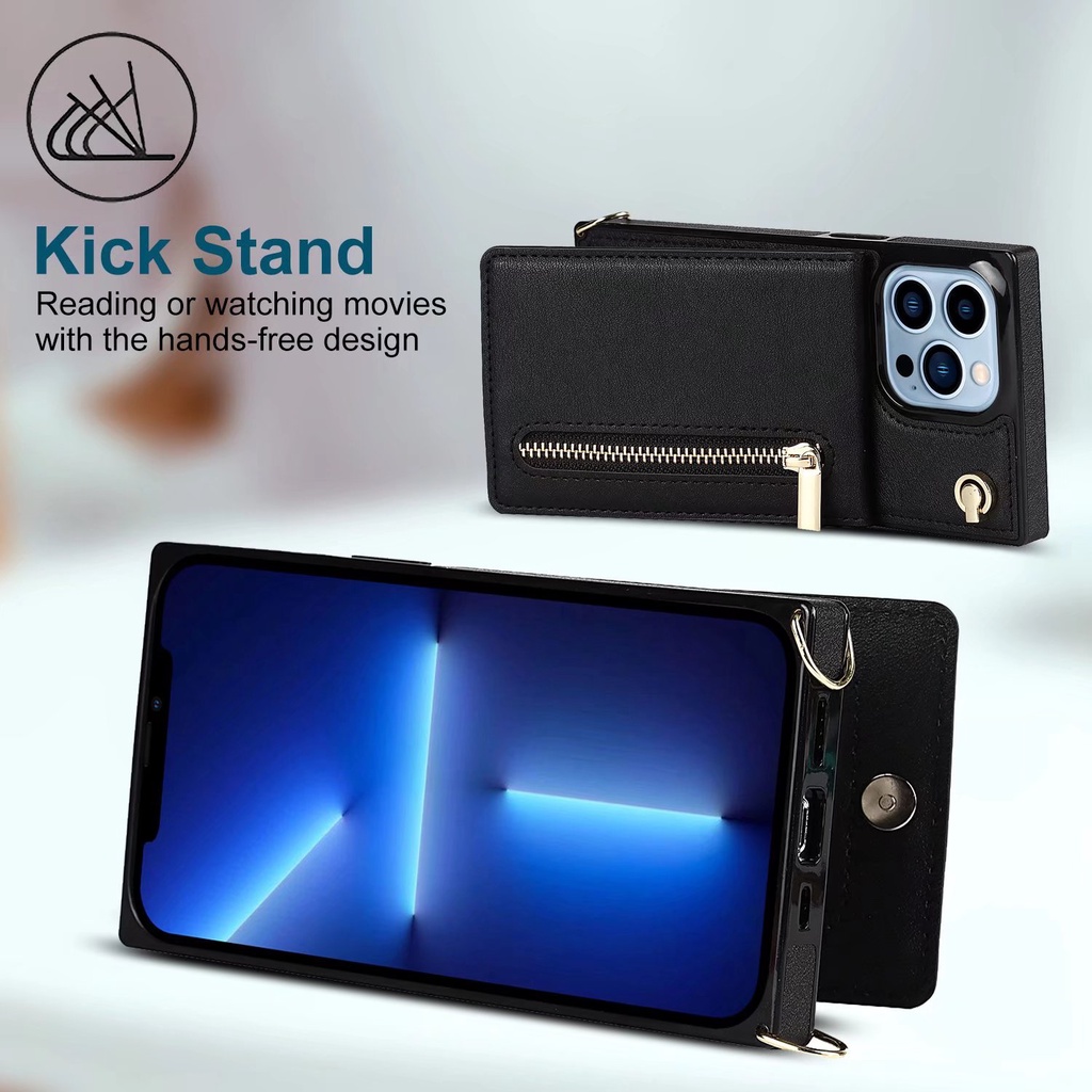 Ốp Điện Thoại Da Kèm Ngăn Đựng Thẻ Và Dây Đeo Chéo Cho iPhone 13 12 11 Pro Max X XR XS Max 7 8 Plus