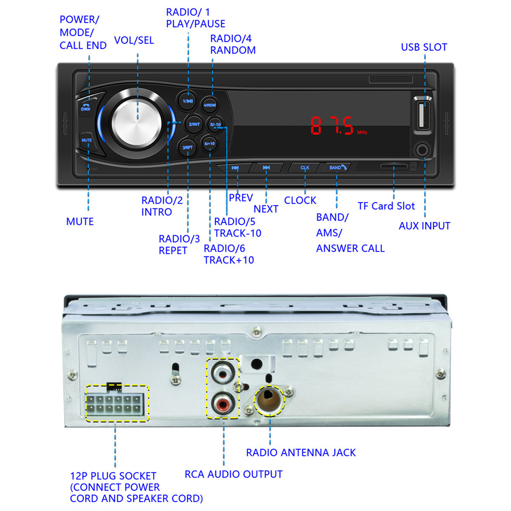 Máy Nghe Nhạc Mp3 Bolilishp 1028 Kết Nối Bluetooth Aux Tf Đầu Đọc Thẻ Nhớ 12v Cho Xe Hơi