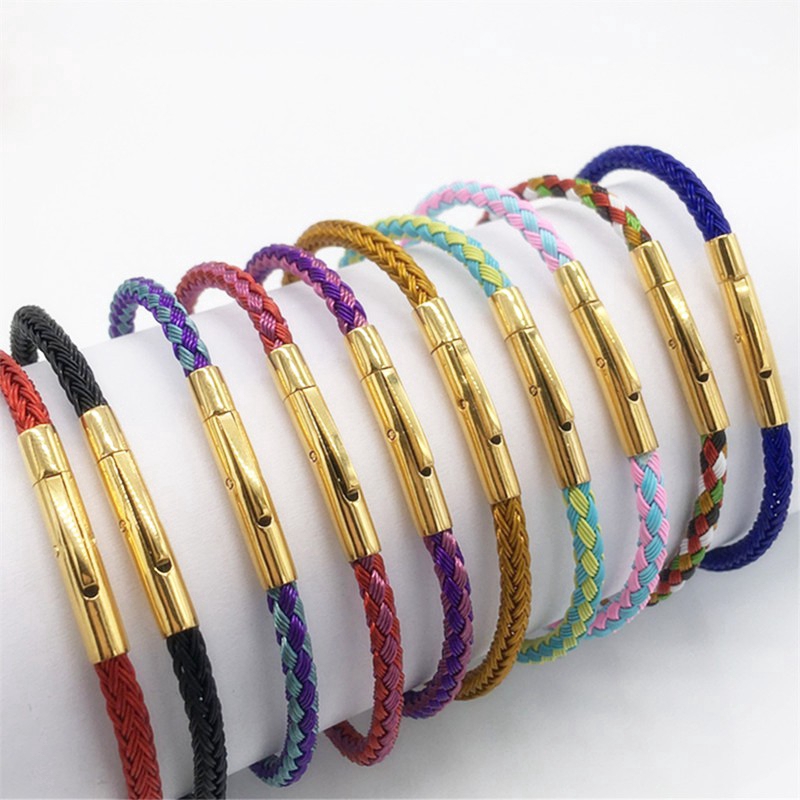 3MM Vòng đeo tay khóa thép không gỉ mạ vàng 3D DIY thời trang dành cho cả nam và nữ