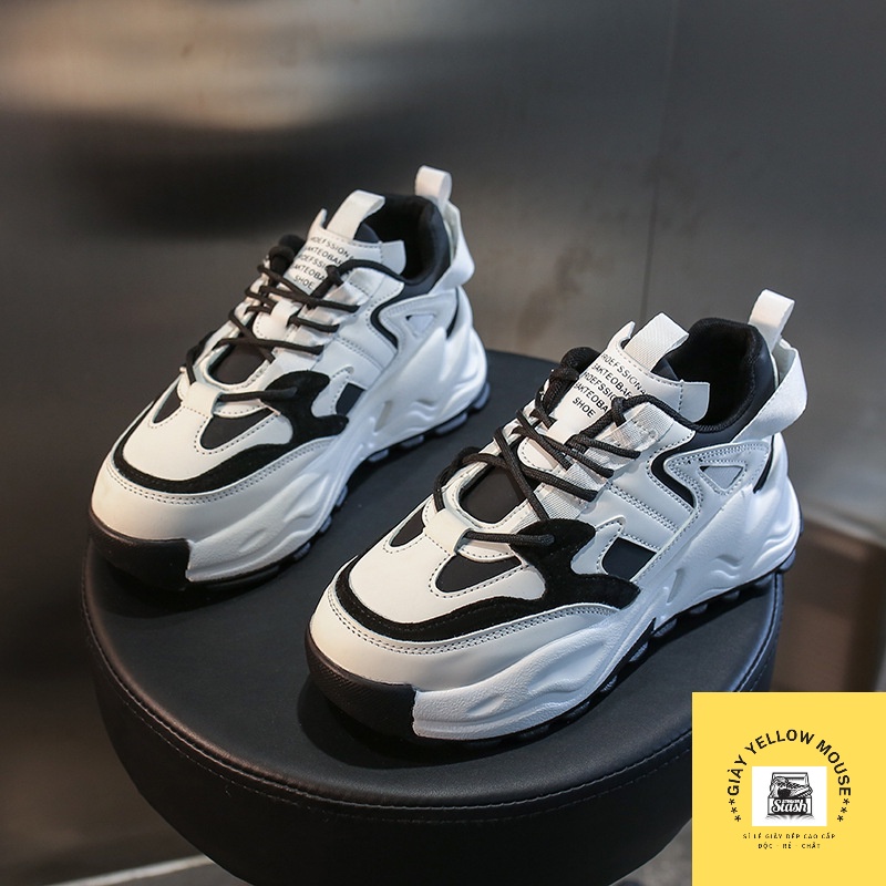 Giày thể thao sneaker nữ QC chất da phong cách ULZZANG đế tách 2 lớp 5cm tôn dáng màu đen/nâu