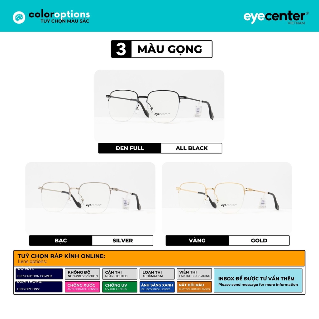 Gọng kính cận nam nữ chính hãng EYECENTER K34S kim loại chống gỉ nhập khẩu by Eye Center Vietnam