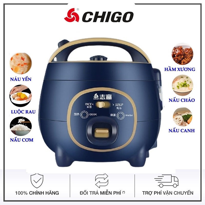 Nồi cơm điện mini Chigo 0.8L nấu cho 1-3 người ăn công suất 350W nấu siêu nhanh, ruột chống dính 5 lớp siêu bền