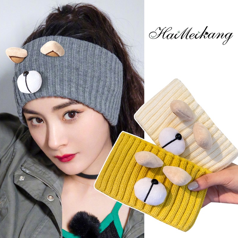 Băng đô Haimeikang dệt kim màu trơn phong cách Hàn Quốc dễ thương cho nữ